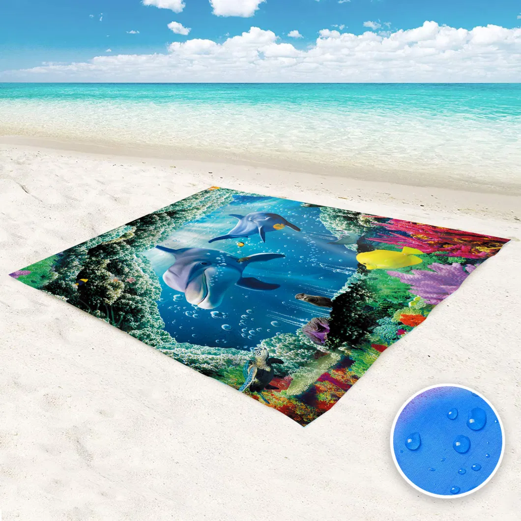 Custom Outdoor Waterproof and Moistureproof Pocket Mat Polyester Beach Mat Camping Mat with Storage Bag